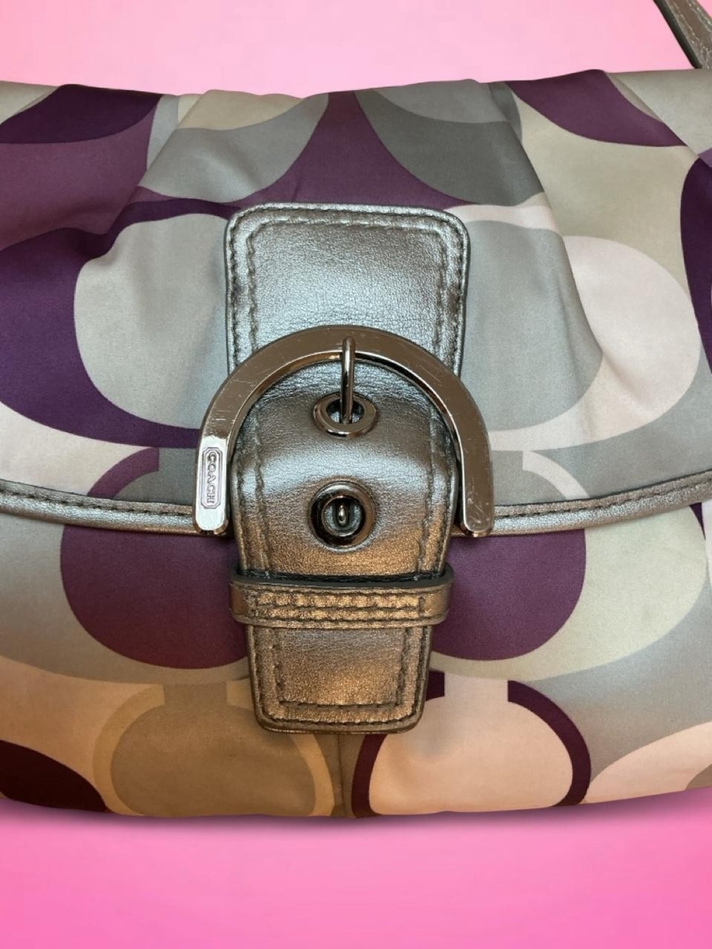 Coach Signature SoHo Scarf Circle-Print Shoulder Bag in Purple and Gray - Picture 8 of 8